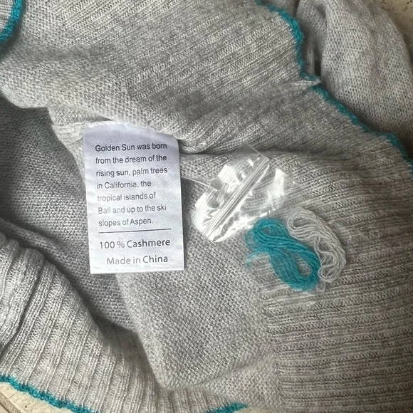 NWT 100% Cashmere GOLDEN SUN "RELAX" Gray Teal Blue SWEATER $240 XS / S - Picture 5 of 5